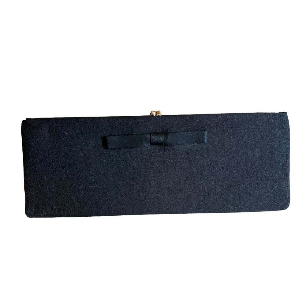 Vintage Mid Century HL Harry Levine KissLock Clutch Bag Bow Detail Black